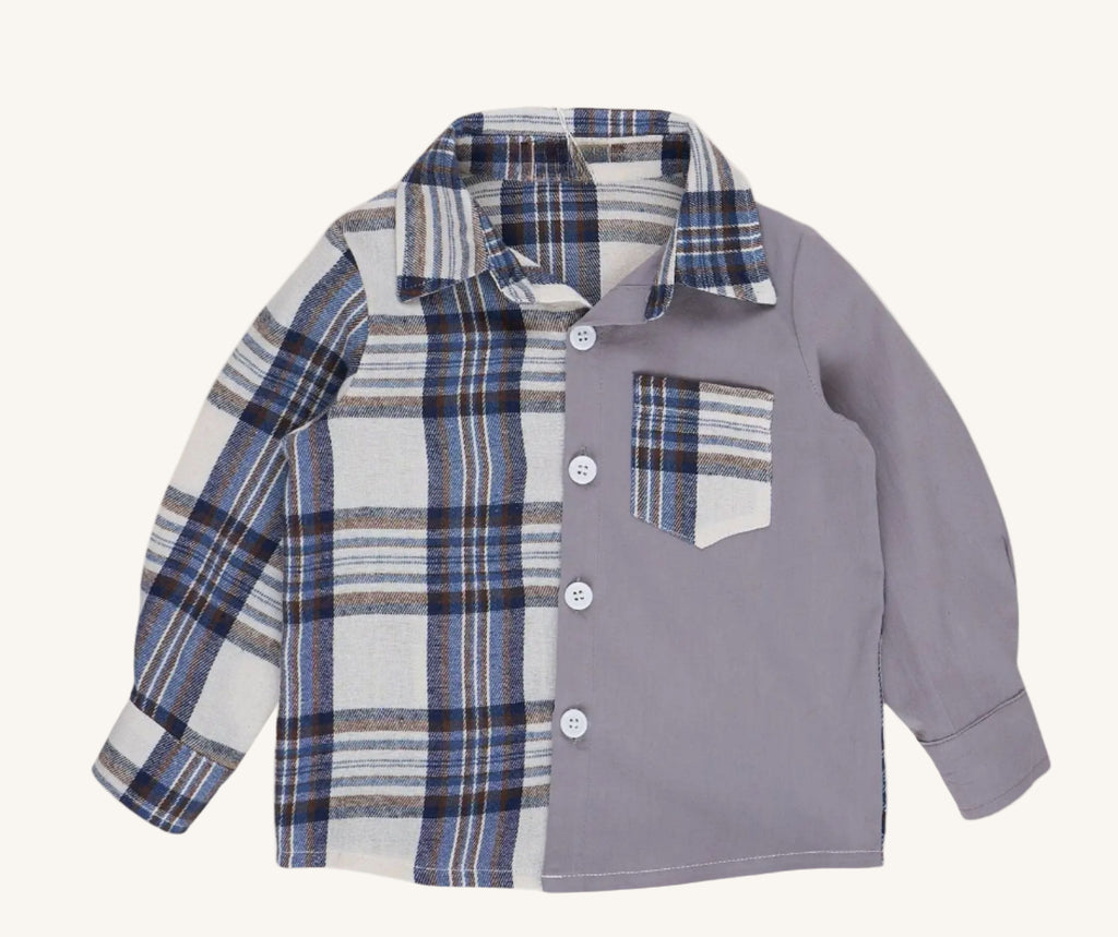 Gray and Navy Plaid Button-Up