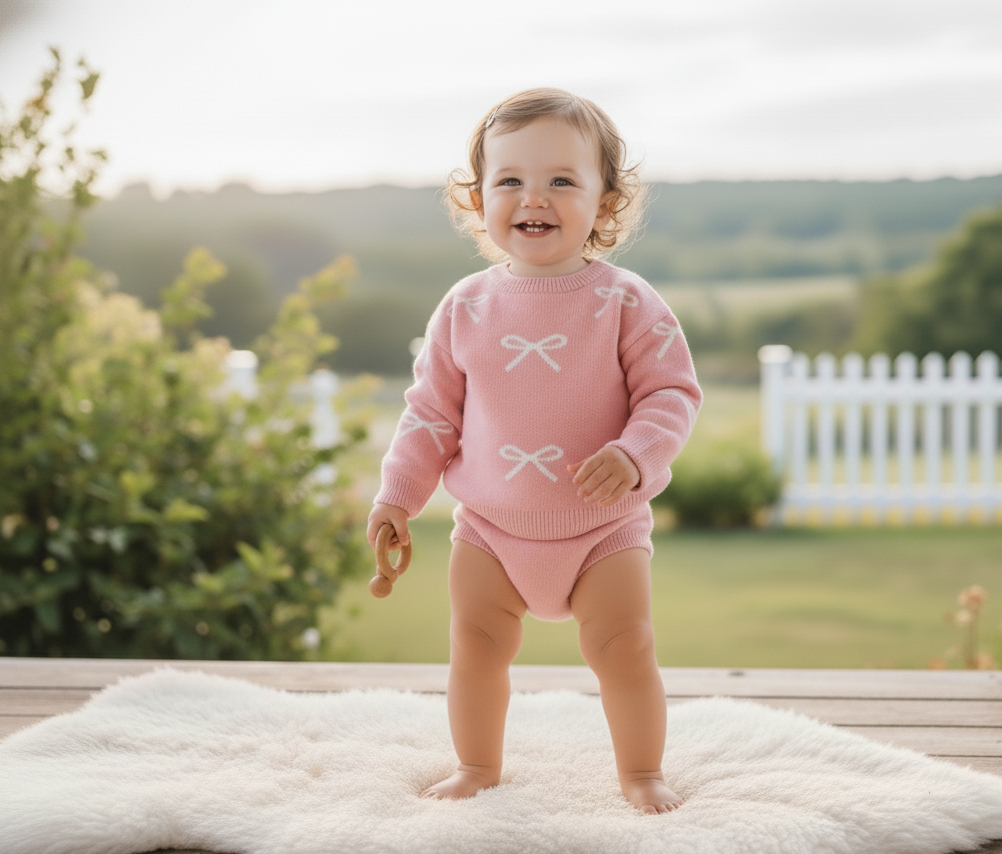 Girls Pink Bow Sweater