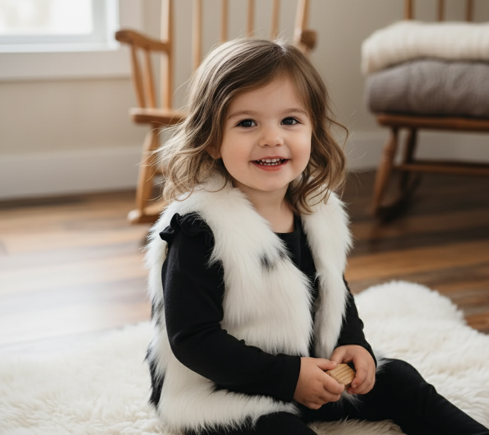 Black and White Girls Fur Vest