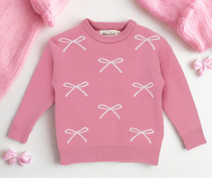 Girls Pink Bow Sweater